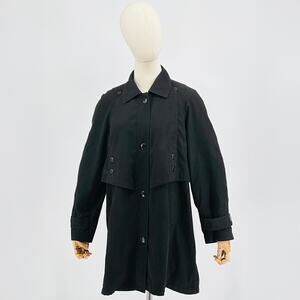 Vintage 90s New York Harbor From Andrea Black Mid-Length Trench Coat